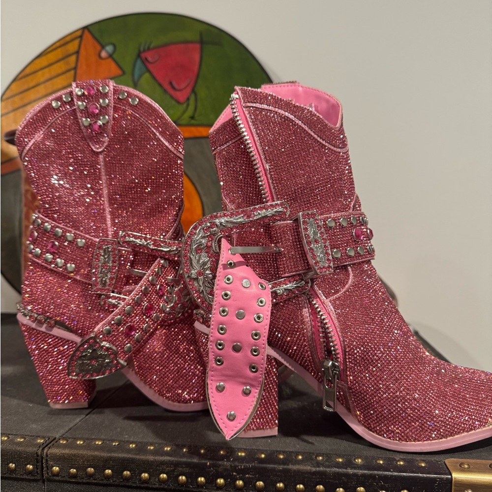 SHARP SHERIFF SHINE COWBOY BOOTS - PINK Dolls Kill